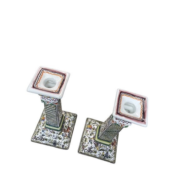 Portugal Pair folk art nature 13" tall column square candle holders SKU 9600 - Picture 9 of 12